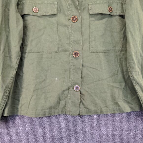 Time And Tru Button Up Linen Jacket Womens XL Long Sleeve Green Chest Pockets - Picture 4 of 14